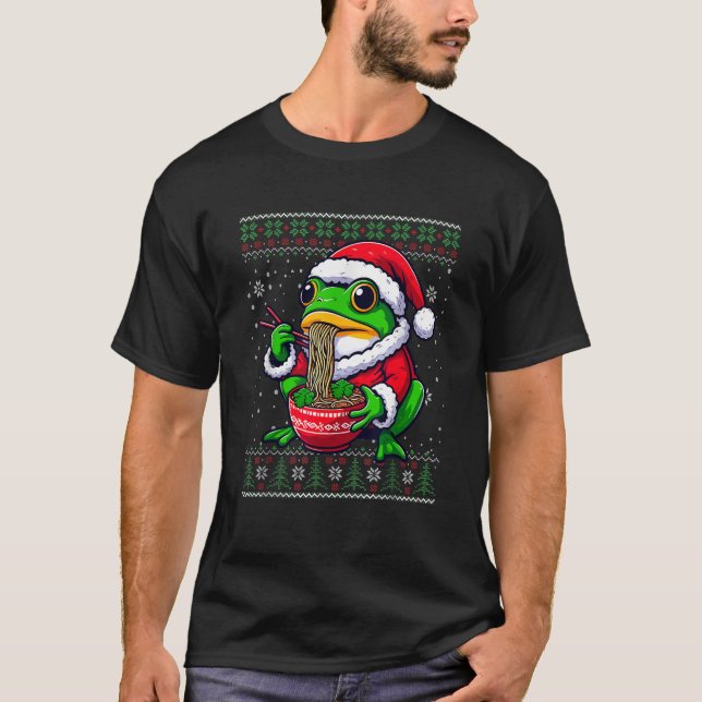 Christmas Frog Eating Ramen Ugly Christmas Sweater (Front)