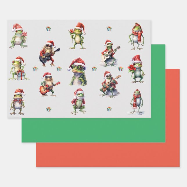 Christmas Frog Rock Band Wrapping Paper (Set)