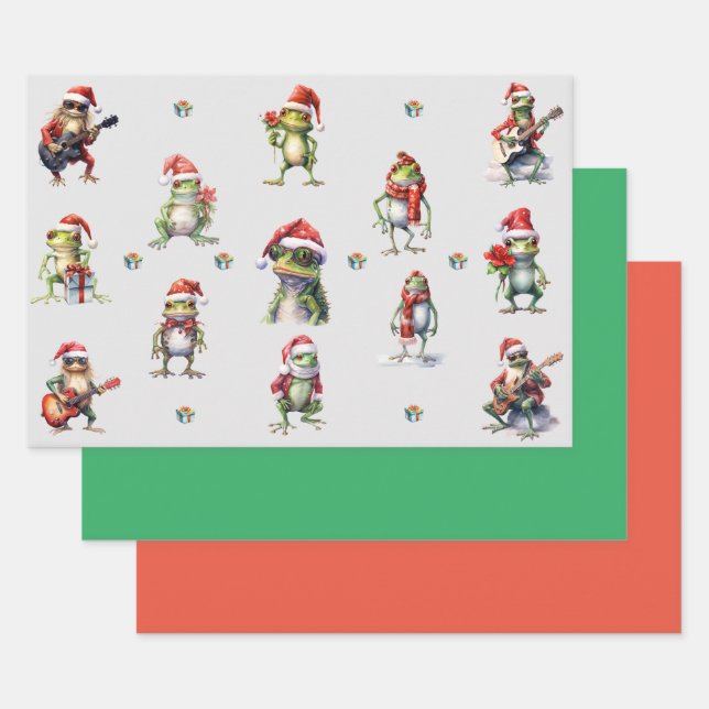 Christmas Frog Rock Band Wrapping Paper (Set)