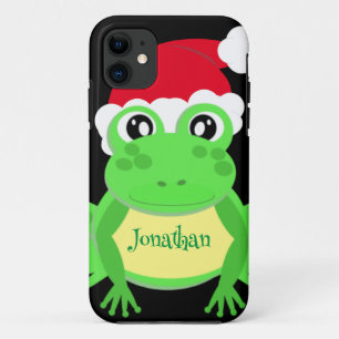 Christmas Frog Santa Hat Black Novelty iPhone 11 Case