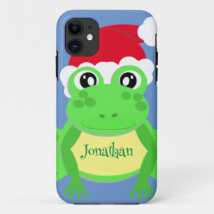 Christmas Frog Santa Hat Blue Novelty iPhone 11 Case