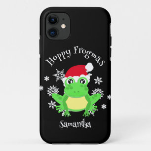 Christmas Frog Santa Hat Novelty Funny Black iPhone 11 Case