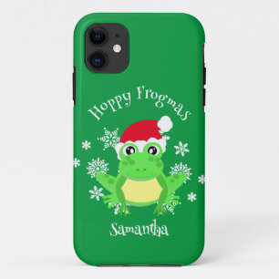 Christmas Frog Santa Hat Novelty Funny Green iPhone 11 Case