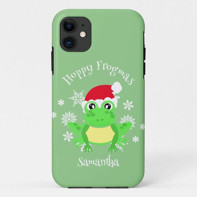 Christmas Frog Santa Hat Novelty Funny Green Case-Mate iPhone Case (Back)