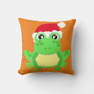 Christmas Frog Santa Hat Novelty Funny Orange Cushion