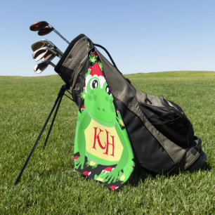 Christmas Frog Santa Hat Pattern Black Novelty Golf Towel