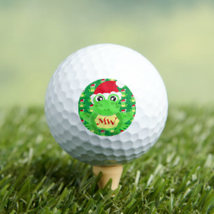 Christmas Frog Santa Hat Pattern Green Novelty  Golf Balls