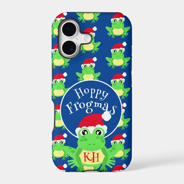 Christmas Frog Santa Hat Pattern Novelty Blue (Back)