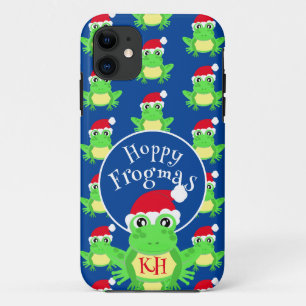 Christmas Frog Santa Hat Pattern Novelty Blue iPhone 11 Case