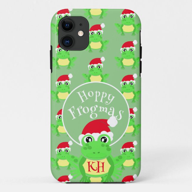 Christmas Frog Santa Hat Pattern Novelty Green Case-Mate iPhone Case (Back)