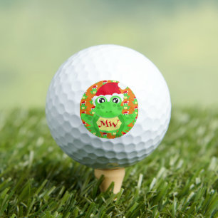 Christmas Frog Santa Hat Pattern Orange Novelty Golf Balls