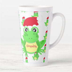 Christmas Frog Santa Hat Pattern White Novelty Latte Mug