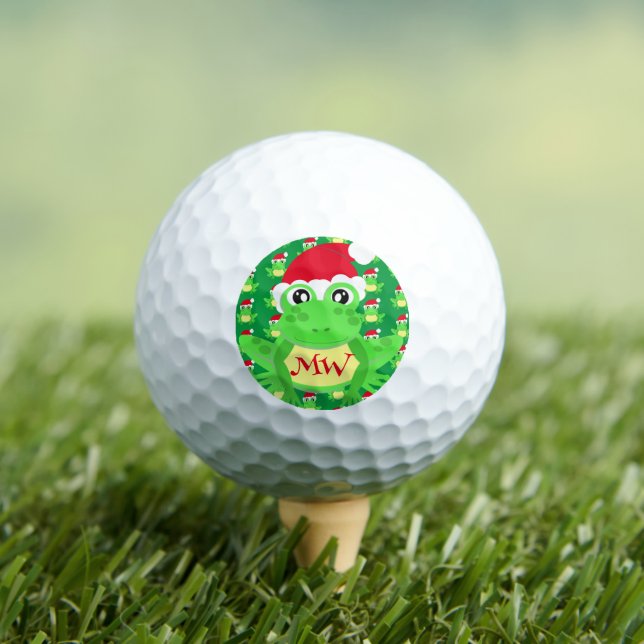 Christmas Frog Santa Pattern Green Novelty  Golf Balls (Insitu Tee)