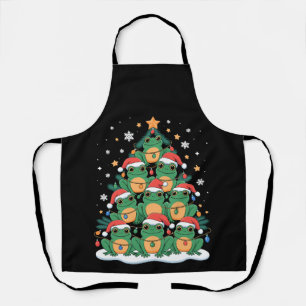 Christmas Frog Tree Santa Hat Xmas Lights Holiday Apron