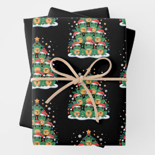 Christmas Frog Tree Santa Hat Xmas Lights Holiday Wrapping Paper Sheet