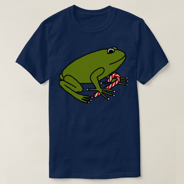 Christmas Frog with Candy Cane T-Shirt (Design Front)