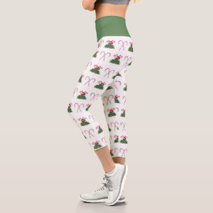 Christmas Frog with Candy Canes  Capri Leggings