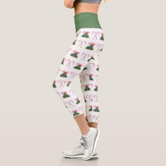 Christmas Frog with Candy Canes  Capri Leggings
