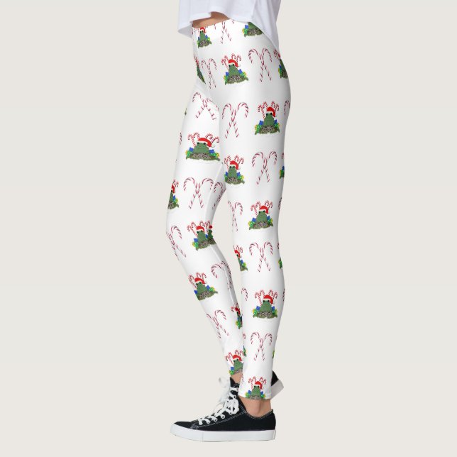 Christmas Frog with Candy Canes Leggings (Left)