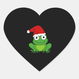 Christmas Frog with Santa Hat Heart Sticker