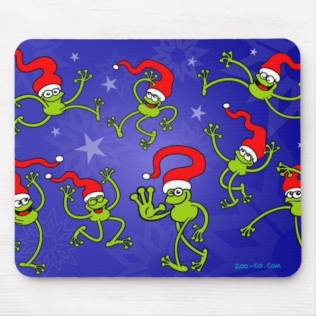 Christmas Frogs jumping, dancing and celebrating! Mouse Mat (Front)
