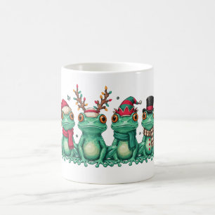Christmas Frogs Wearing Santa Hat Reindeer Antlers Coffee Mug