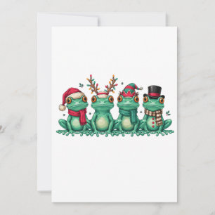 Christmas Frogs Wearing Santa Hat Reindeer Antlers Invitation