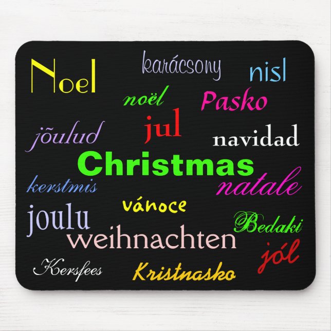 Christmas From Around The World In Black I Mouse Mat (Front)