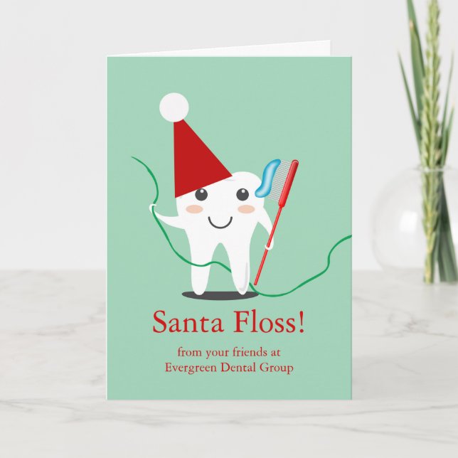 Christmas from Dental Office, Business Santa Floss Card (Front)