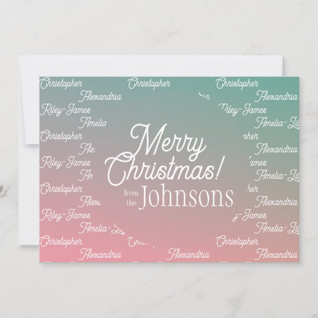 Christmas From Family Name Pink Green Ombre Holiday Card (Front)