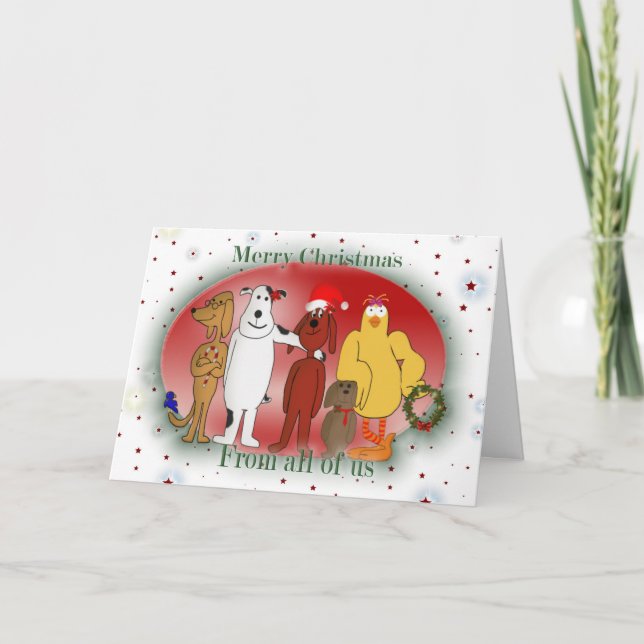 Christmas from Group Cartoon Party Animals Holiday Card (Front)
