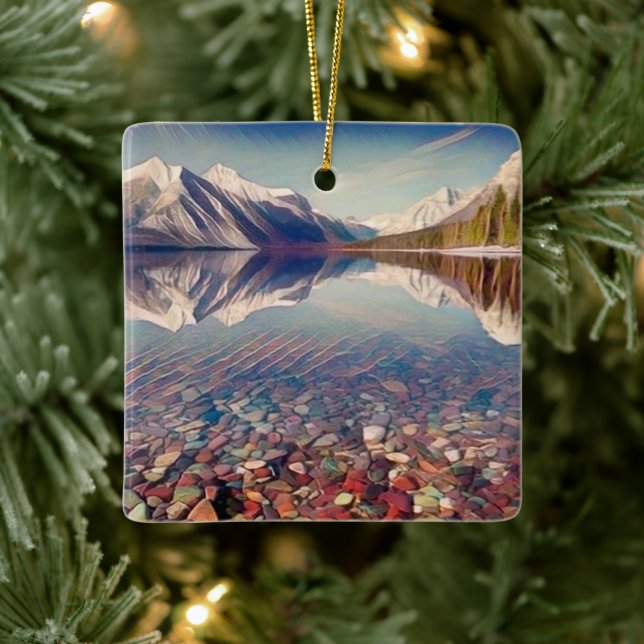 Christmas from Lake McDonald Lake Glacier Park Ceramic Ornament (Tree)
