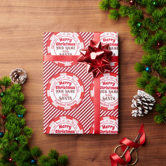 Christmas from Santa Official Seal Red Stripes Wrapping Paper (Holiday Gift)