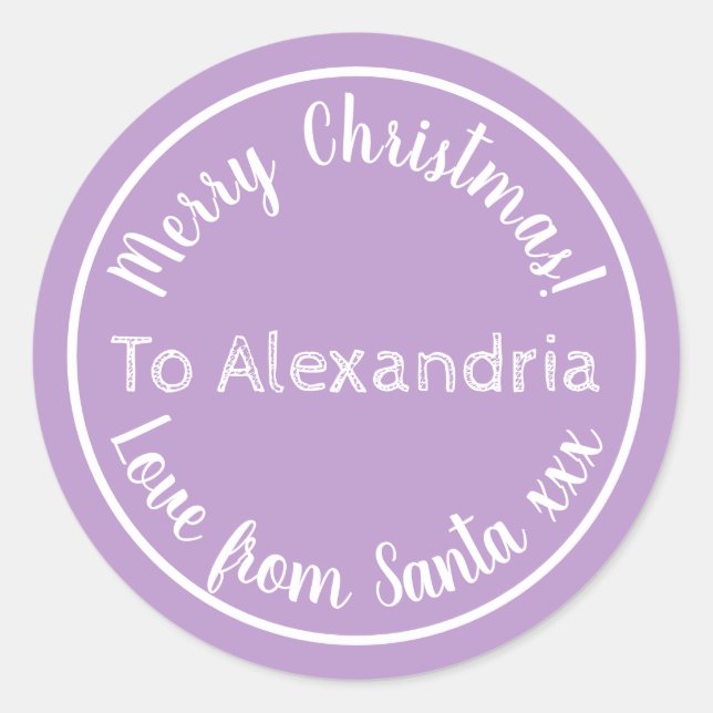 Christmas From Santa Personalised Purple Lilac Classic Round Sticker (Front)