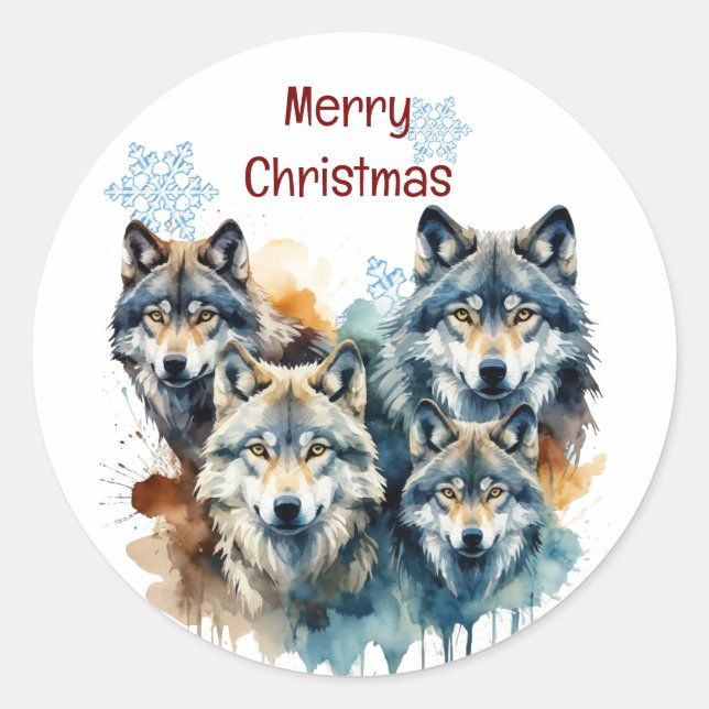 Christmas from Wolf Family Customise  Classic Round Sticker (Front)