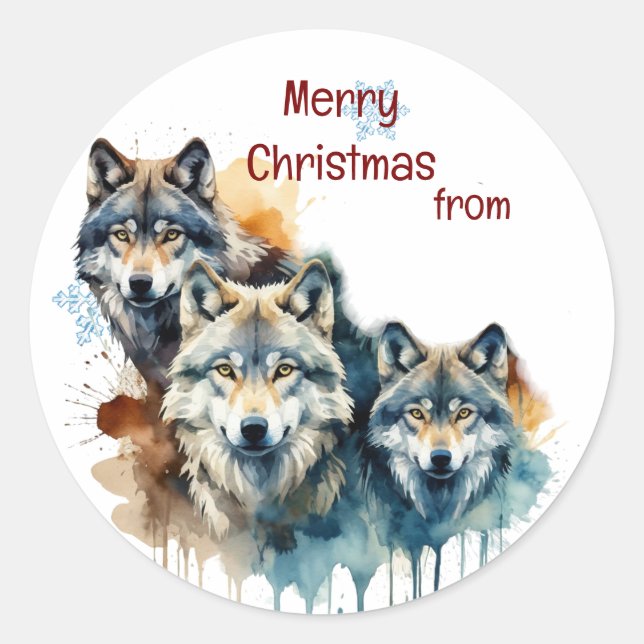 Christmas from Wolf Family Customise  Classic Round Sticker (Front)