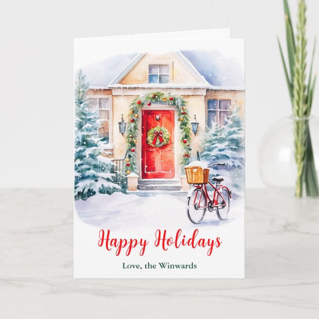 Christmas Front Porch Happy Holidays Holiday Card (Front)