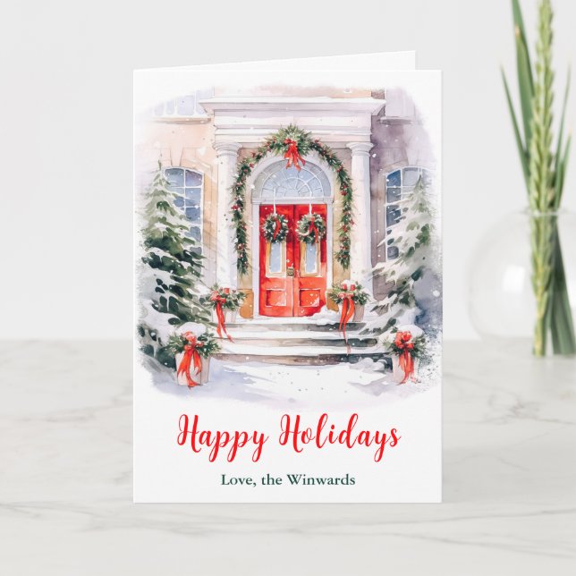 Christmas Front Porch Happy Holidays Holiday Card (Front)
