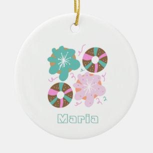 Christmas Frosted Doughnuts Pink Doodles   Ceramic Tree Decoration
