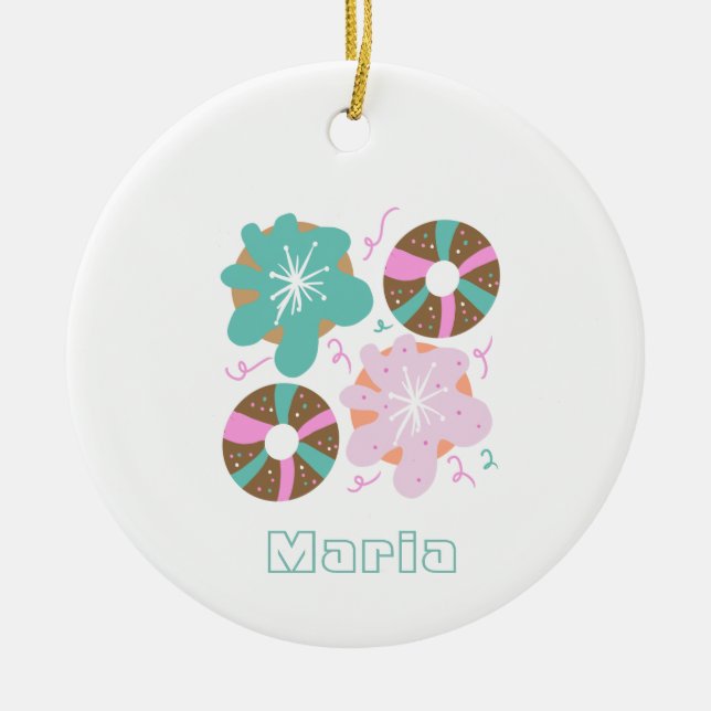 Christmas Frosted Doughnuts Pink Doodles   Ceramic Tree Decoration (Front)