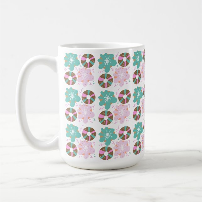 Christmas Frosted Doughnuts Pink Doodles Coffee Mug (Left)