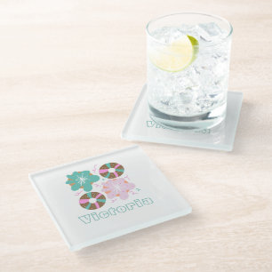 Christmas Frosted Doughnuts Pink Doodles Glass Coaster