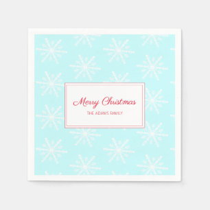 Christmas frosty blue snowflake custom holiday napkin
