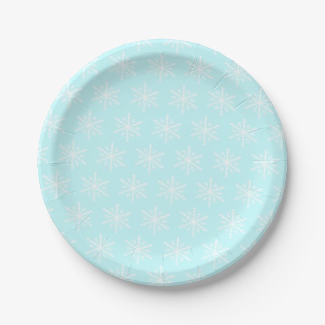 Christmas frosty blue snowflake pattern paper plate (Front)