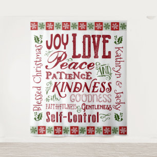 Christmas Fruit of the Spirit Red Green Monogram Tapestry