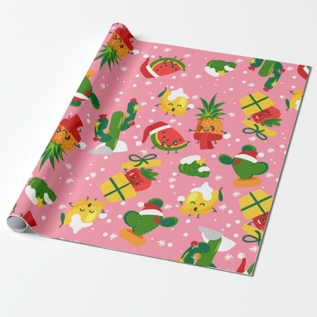 christmas fruit strawberry watermelon lemon  wrapping paper (Unrolled)