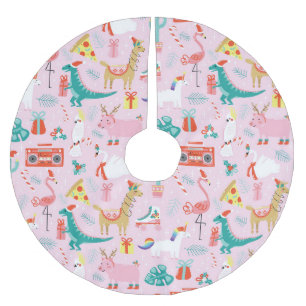 Christmas Fun: Animal Seamless Pattern. Brushed Polyester Tree Skirt