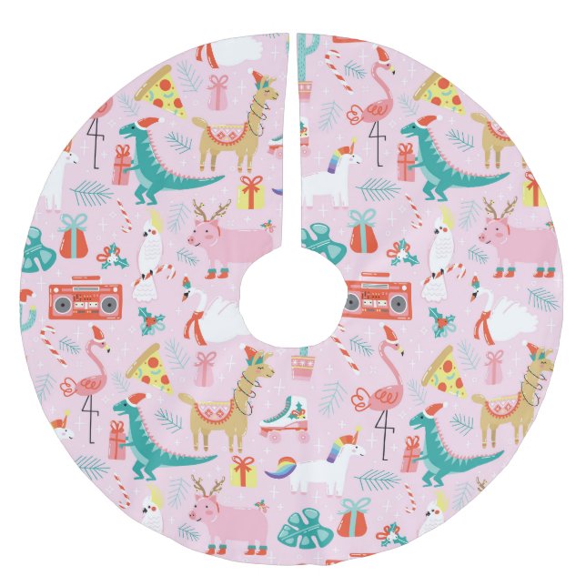 Christmas Fun: Animal Seamless Pattern. Brushed Polyester Tree Skirt (Front)