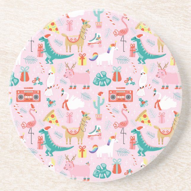 Christmas Fun: Animal Seamless Pattern. Coaster (Front)