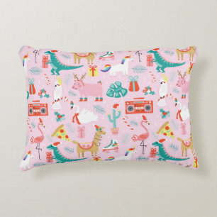Christmas Fun: Animal Seamless Pattern. Decorative Cushion